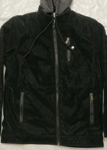 Black Hooded suede Jacket