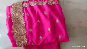 Stunning Pink Embroidered Saree (no blouse)
