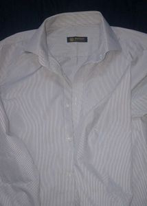 White Vertical Striped Shirt Casual + Formal