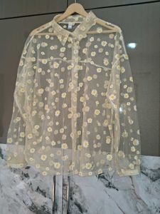 Sheer Daisy Print Long Sleeve Top