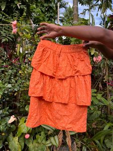 Orange Polka Dot Tiered Mini Skirt