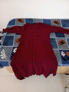 Maroon Button-Down Kurta