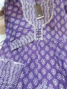 Purple Block Print Kurta Set