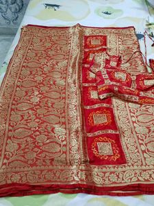 Red Banarasi Silk Saree with Blouse