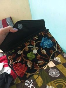 Embroidered Black Clutch Bag