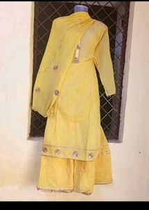 unstitched Elegant Yellow Kurta garara Set
