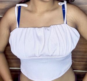 White Ribbed Tie Strap Crop Top