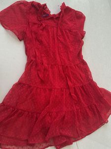 Elegant Red Swiss Dot Dress Material