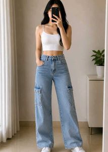 Light Wash denim Cargo Jeans