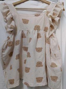 Cute Bear Print Ruffle Top