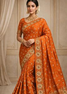 orange heavy work saree (one time used only)