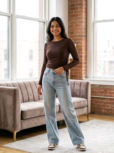 Coffee Brown Ruched Mesh Long Sleeve Top