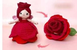 Crocheted reversable Rose Doll