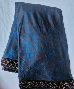 Elegant Blue &amp; Black Printed Saree