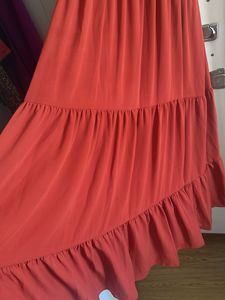 Chic Rust V-Neck Ruffle Sleeve Dress