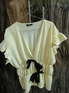 Shein Yellow Ruffled Bow Top