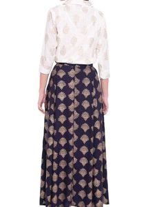 Elegant Navy Blue Skirt with White Top