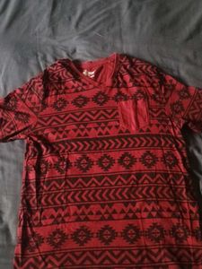 Men's Red Aztec Print V-Neck Pocket Tee