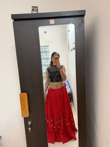 Red Ethnic Skirt with Black Blouse