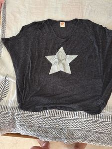 Grey Star Print Oversized T-Shirt