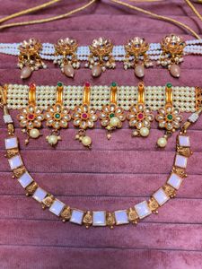 Elegant Pearl and Stone Jewellery Set combo of 3