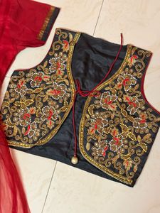 Red Anarkali Kurta Set with Embroidered Jacket