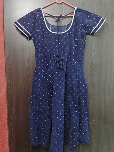 Velvet Navy Blue Polka Dot Dress