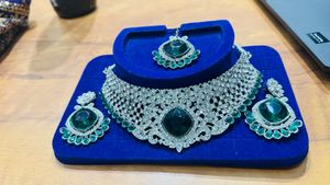 Elegant Green Stone Jewelry Set. wore once time