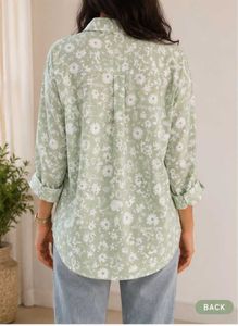Light Green Floral Print Button-Up Shirt