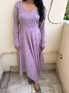 Lavender Floral Anarkali suit