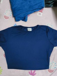 Navy Blue Cropped T-Shirt