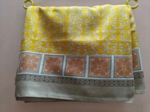 Elegant Yellow &amp; Grey Saree