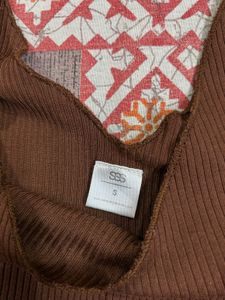 Brown Ribbed Crop Top