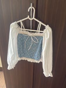 Sparkling Blue Square Neck Crop Top