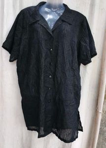 27139. Chic Black Textured Button-Up Shirt