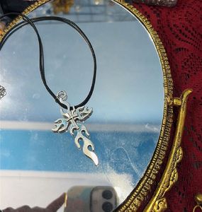 Silver Flame Cross Necklace