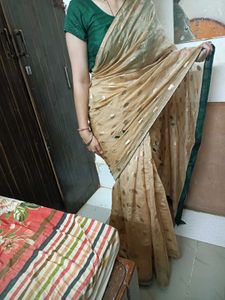 Elegant Golden Saree with Unique Print