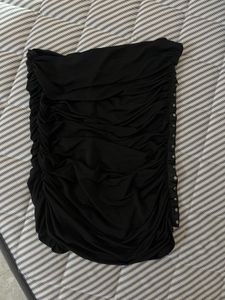 Black Ruched Strapless Top