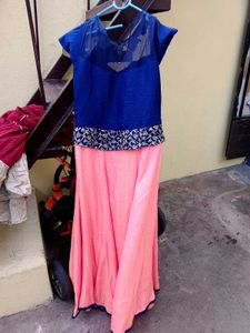 Blue &amp; Pink Embroidered Lehenga gown