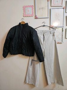 Chic Puffer Jacket &amp; Wide Leg Jeans Set