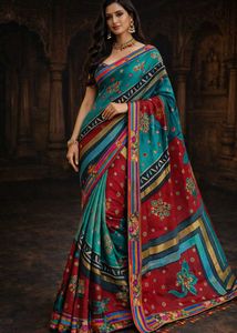 🇳🇿💫🎀Elegant Teal & Maroon Floral Saree