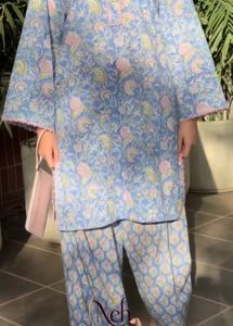 brand new-blue cotton farshi salwar with pink flow