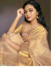 Elegant Gold Organza Saree