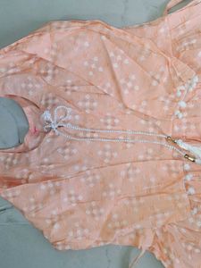 Peach Printed Kurta with Tassels