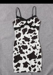 Cow Print Slip Dress with Lace Trim