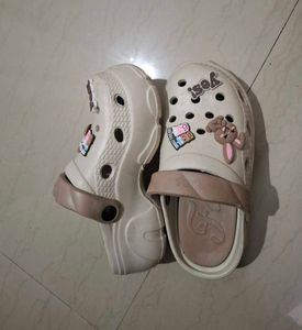 Beige Brown Crocs With Cute Charms