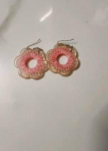 Pink Floral Acrylic Hook Earrings - Lightweight
