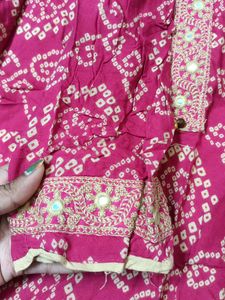 Silai Bandhej Pink Embroidery  Kurta with Sahara Bottom