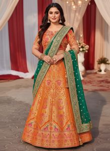 Brocade Silk Orange Embroidered Lehenga set