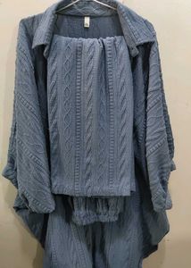 Stylish Blue Cable Knit Co-ord Set